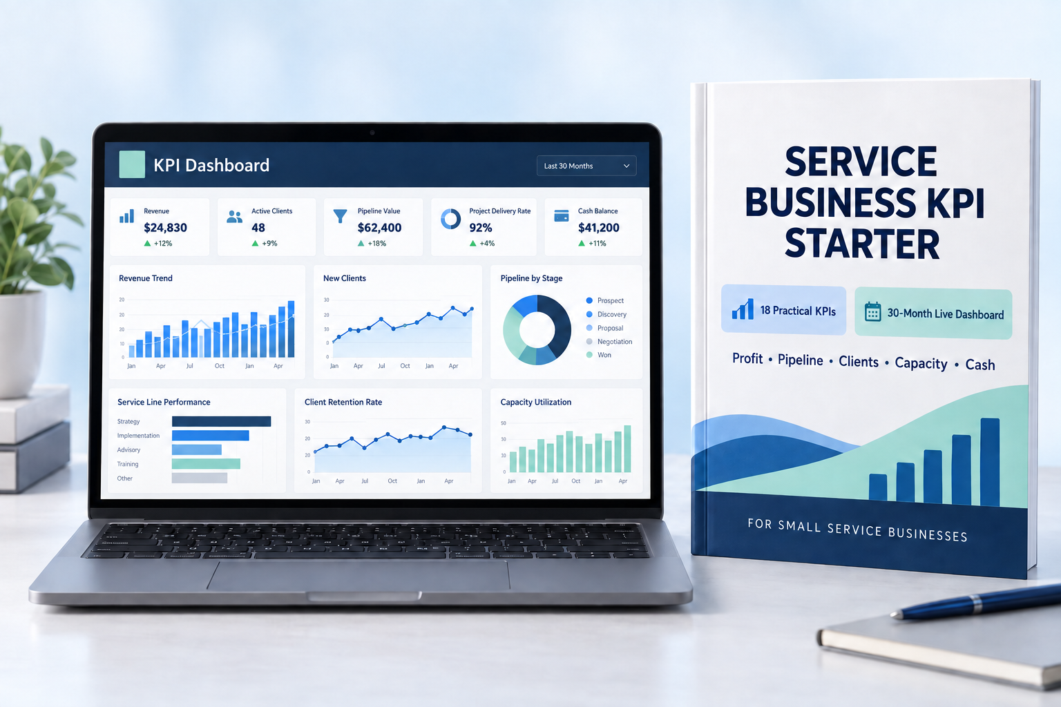 Service Business KPI Starter dashboard and operating guide preview